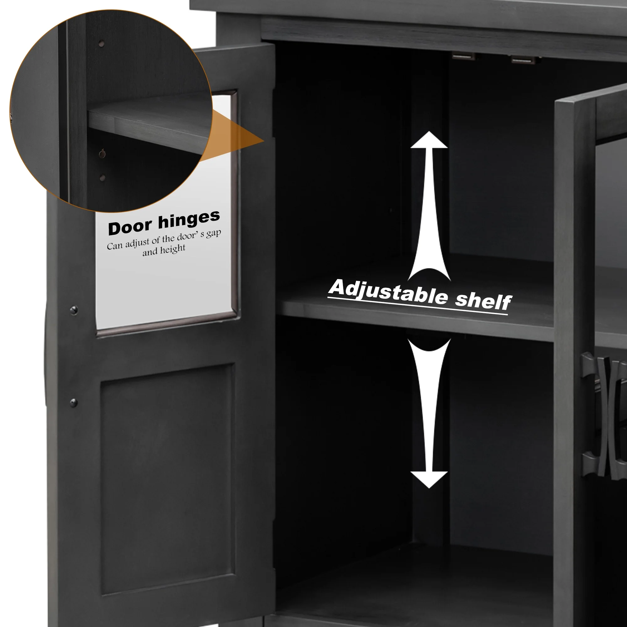 Buffet Cabinet with 4 Doors, Farmhouse Storage Cabinet, Atumon Storage Cabinet with Adjustable Shelves and Metal Handles