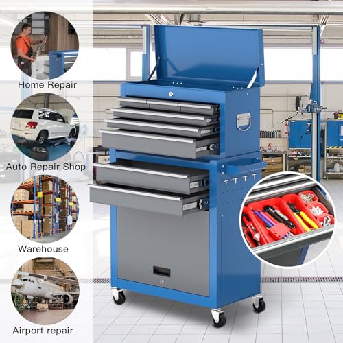 Tool Chest 8-Drawer | 42'' Large Rolling Tool Chest with Wheels | Detachable Top Metal Tool Box | Garage Storage Cabinet for Repair Room