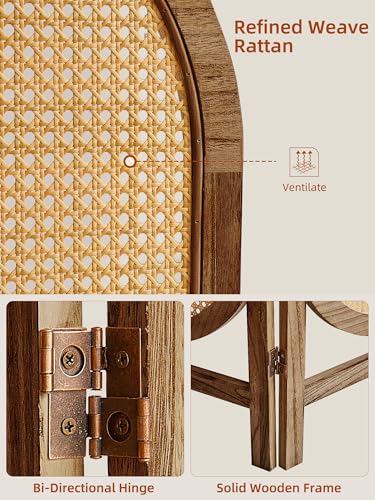 3 Panel Room Dividers and Folding Privacy Screens, Hand-Made Rattan Room Divider with Bi-Directional Hinge