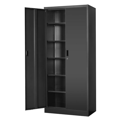 Metal Storage Cabinet, 72" H x 36" W x 18" D Locking Cabinet with Adjustable Shelves, Steel Storage Cabinets for Garage, Home, Office, Pantry (White)
