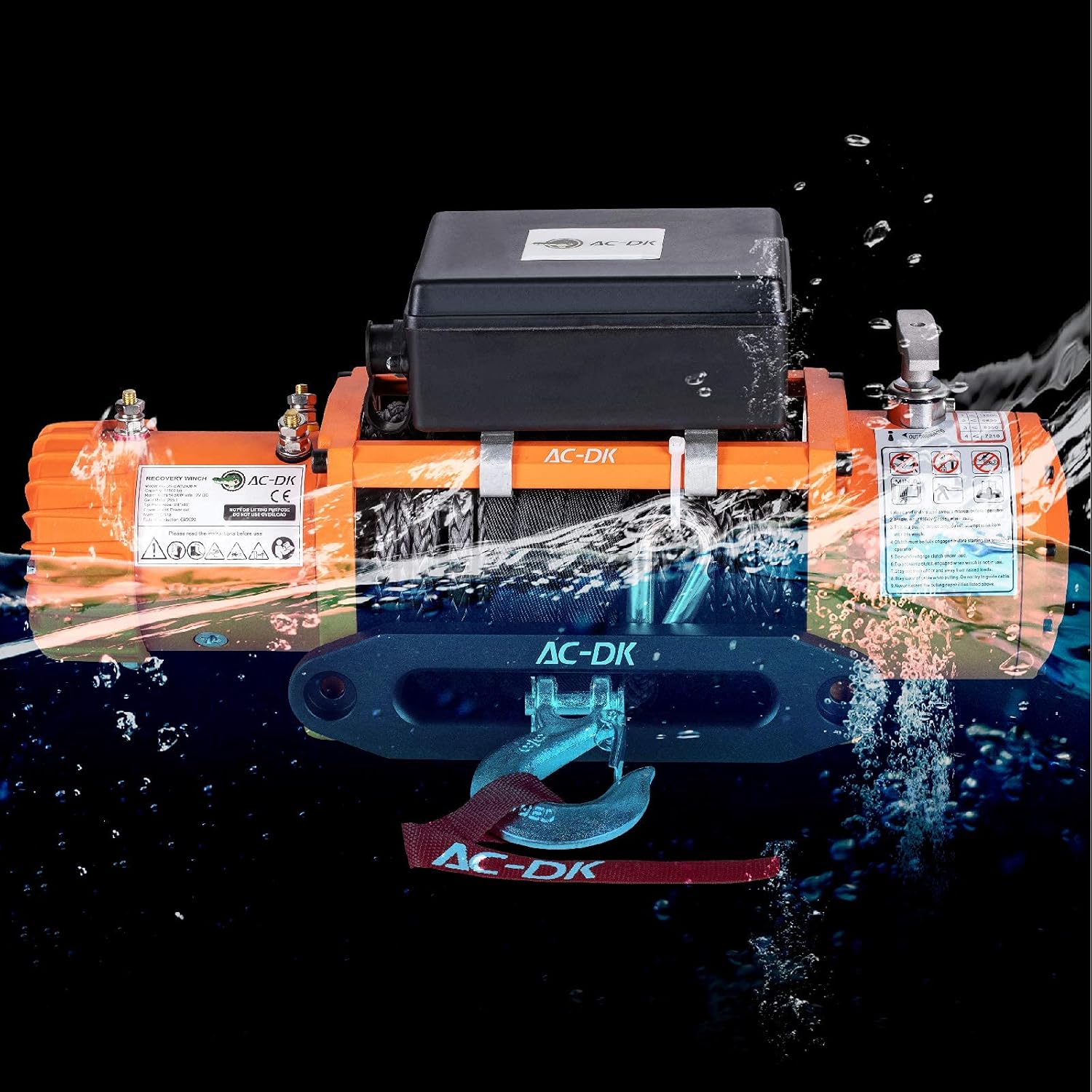 AC-DK 12000 lb Electric Winch with Synthetic Rope Winch, 12V Truck Winch with Wireless Remote