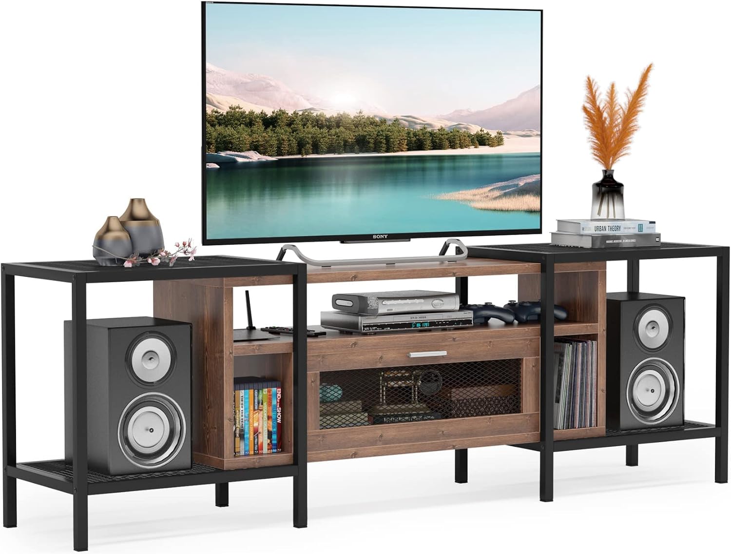 Tribesigns 75 Inch TV Stand for TVs Up to 85 inch, Console Table Entertainment Center with Storage Cabient and Shelves for Living Room