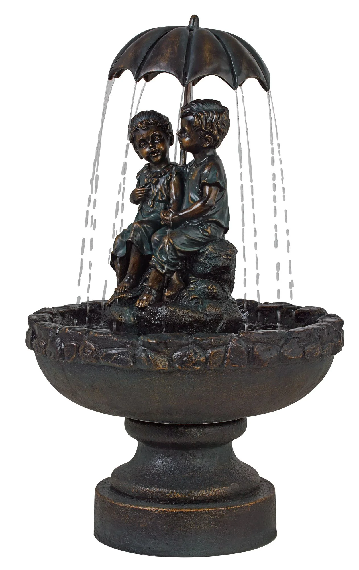 John Timberland Boy and Girl Under Umbrella Modern Outdoor Water Fountain 40" for Yard Garden Patio Home Deck Porch House Exterior Balcony Roof Decor
