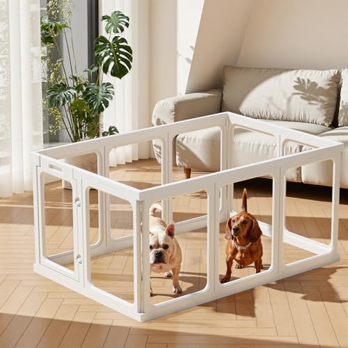 Clear Acrylic Dog Playpen - 11.6 sq.ft, 24" H 10 Planes Transparent Dog Fence Indoor, Sturdy Pet Pen for Puppy/Small Dog/Rabbit/Cat/Pig
