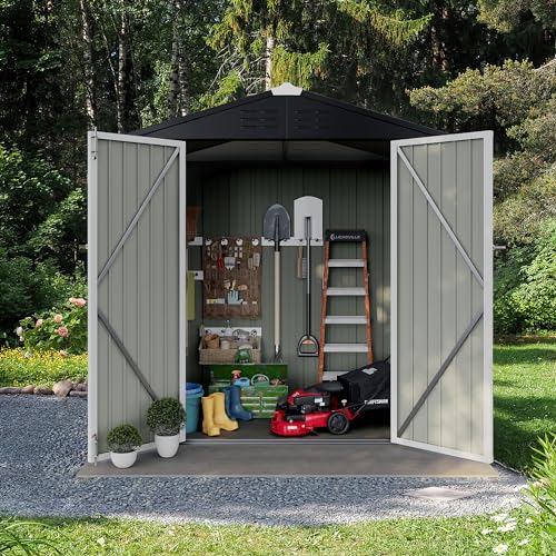 Flamaker Storage Shed Waterproof Metal Garden Shed with Lockable Door Utility Tool Shed Outdoor Storage for Backyard, Patio and Lawn (5 x 3 FT)