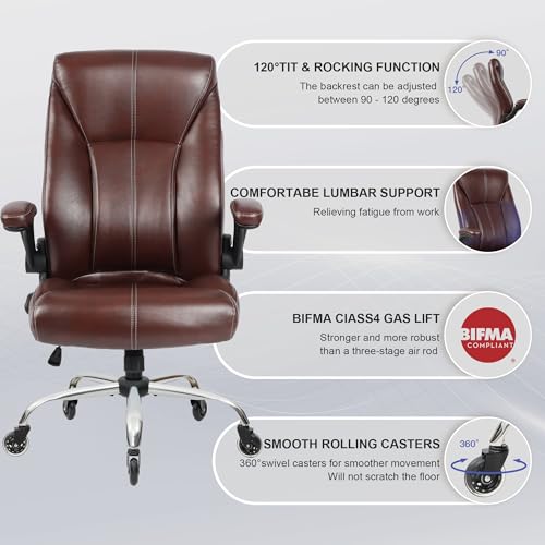 Big and Tall Office Chair for Heavy People 400lb, Executive Desk Computer Chair Adjustable Flip-up Armrests