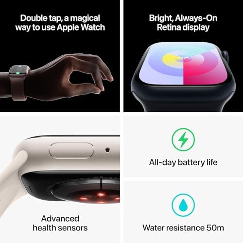 Apple Watch Series 9 [GPS 45mm] Midnight Aluminum Case with Midnight Sport Band, S/M (Renewed) - Radiant Selections