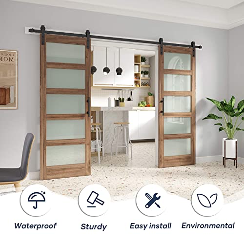 Fredbeck Double Glass Barn Doors 32inx80in 64inch Door Brown