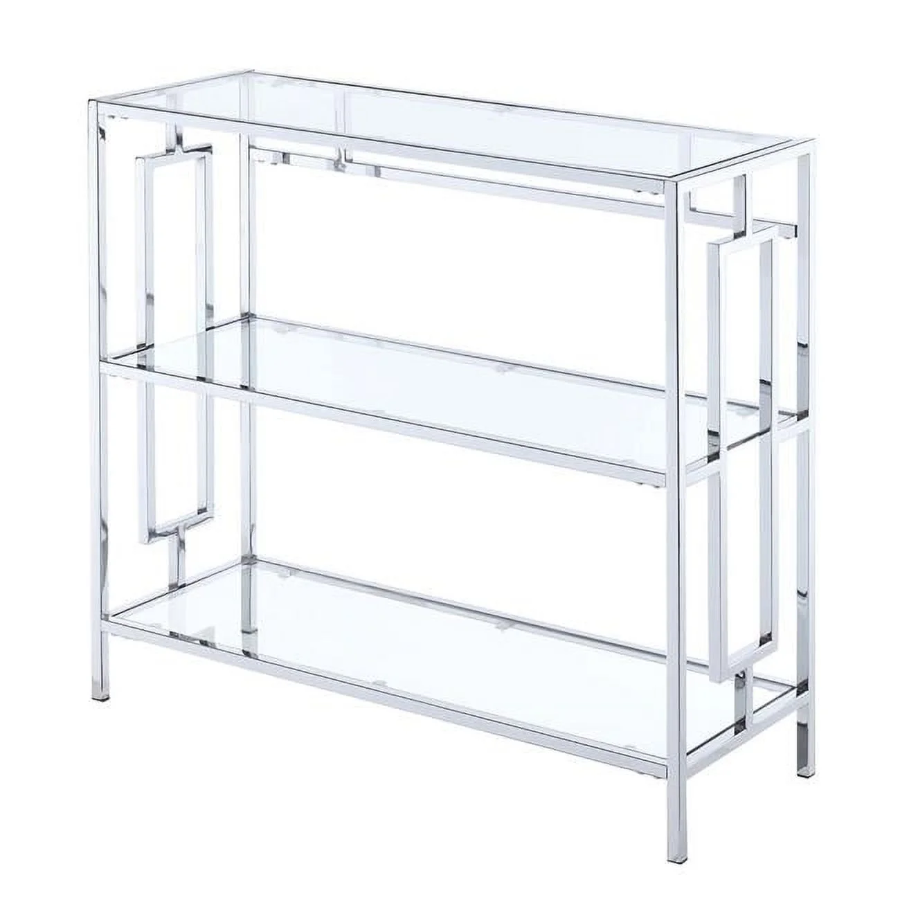 Town Square Chrome 3 Tier Bookcase, Clear Glass
