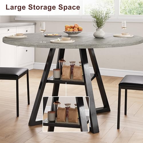 Round Dining Table for 4,Kitchen Dining Room Circle Dinner Pedestal Table,Space Saving Wood Kitchen & Dining Room Furniture (Vintage, 47In)