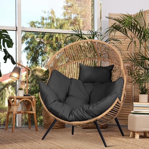 JAMFLY Egg Chair Wicker Outdoor Chairs, Oversized Patio Chair Oversized Lounger Chair with Cushion for Indoor Living Room, Bedroom