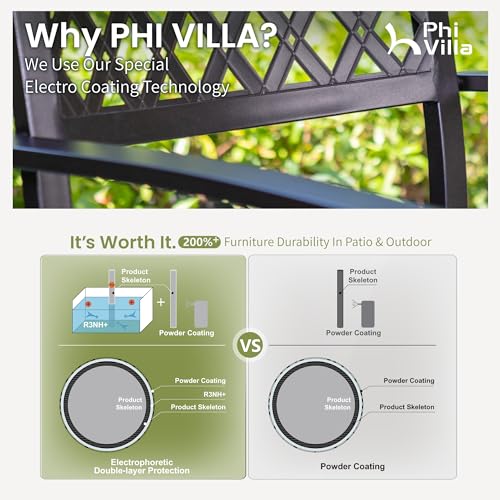 PHI VILLA Stackable Wrought Iron Patio Dining Chairs - Set of 2 Black Outdoor Chair Bistro Metal Chairs, Support 300 LBS