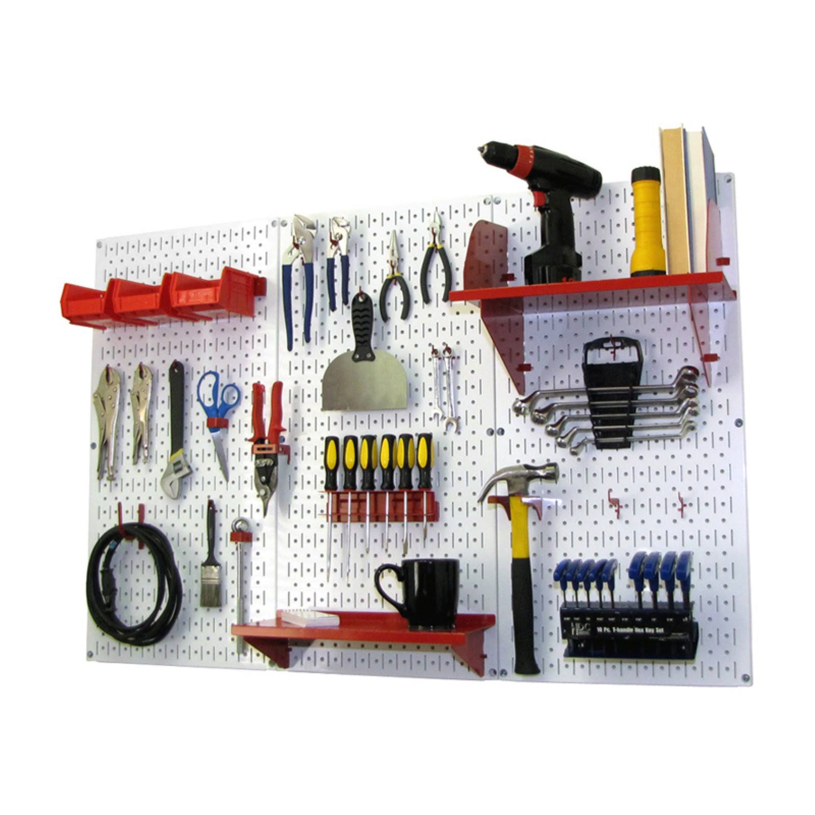 Wall Control 4ft Metal Pegboard Standard Tool Storage Kit - White Toolboard (Red)