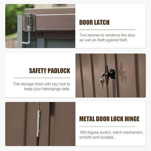 6x4 ft Small Outdoor Metal Storage Shed with Floor Frame & Lockable Door, Heightened Entry Garden Tool Shed for Backyard, Durable Galvanized Steel