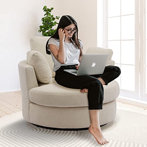 42" W Chenille Swivel Barrel Chair Swivel Accent Sofa with 3 Pillows, 360 Degree Loveseat Modern Oversized Arm Chair Cozy Club Chair for Bedroom