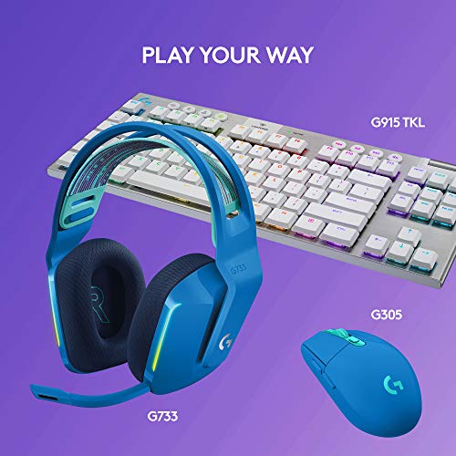 Logitech G733 Lightspeed Wireless Gaming Headset, Suspension Headband, Lightsync RGB, Blue VO!CE Mic, PRO-G Audio – Black, Gaming Headset Wireless