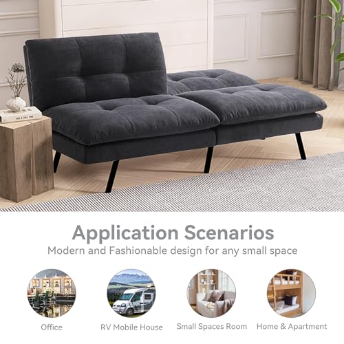 Faux Leather Futon Sofa Bed,Convertible Futon Couch,Memory Foam Loveseat Sleeper Sofa,Small Splitback Modern Folding Couch for Living Room,Office
