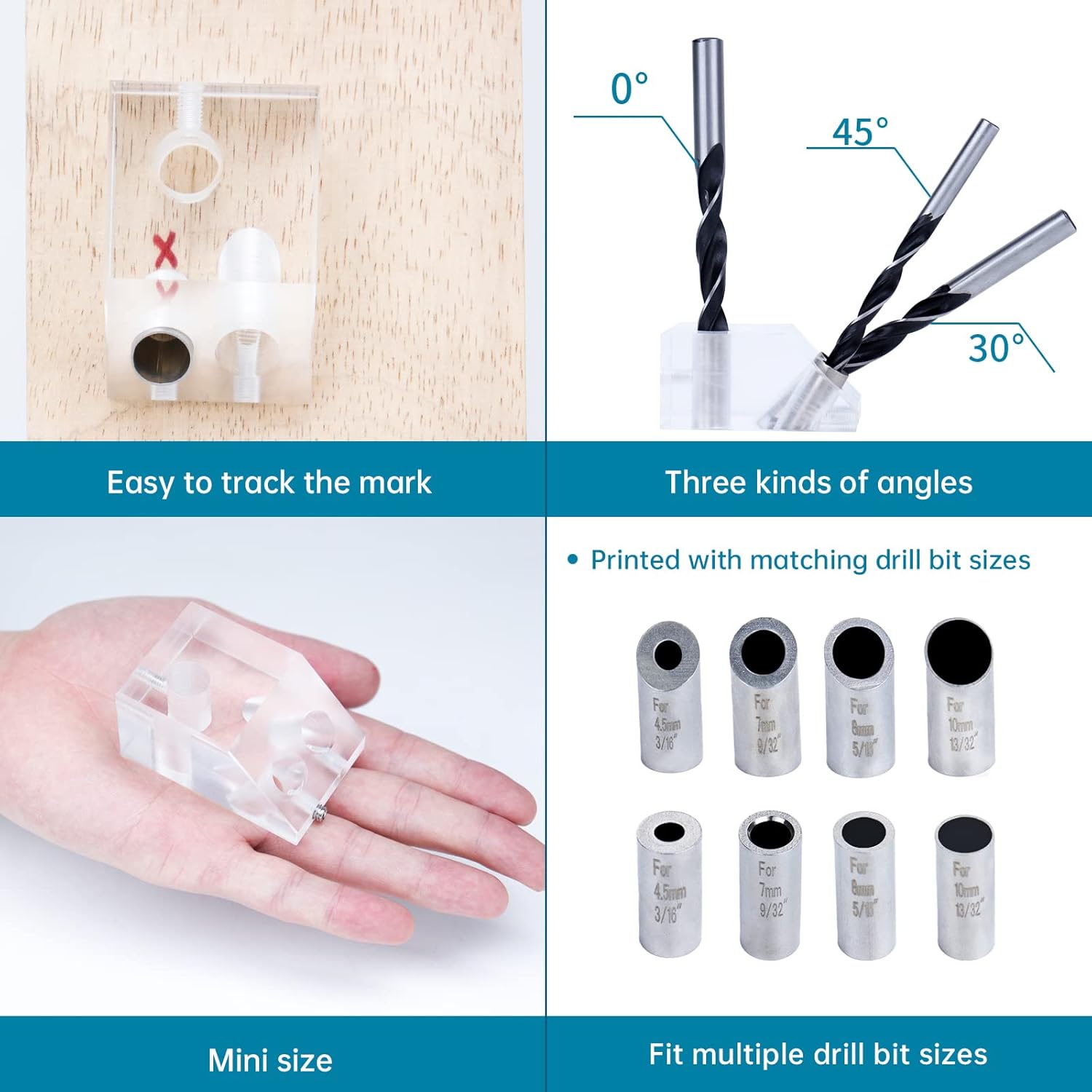Muzata Drill Guide for Cable Railing Lag Screw Kit Wood Post, Portable Multi-Angle Visible Jig, Fit 30 45 90 Degree Deck Stair Angled Installation