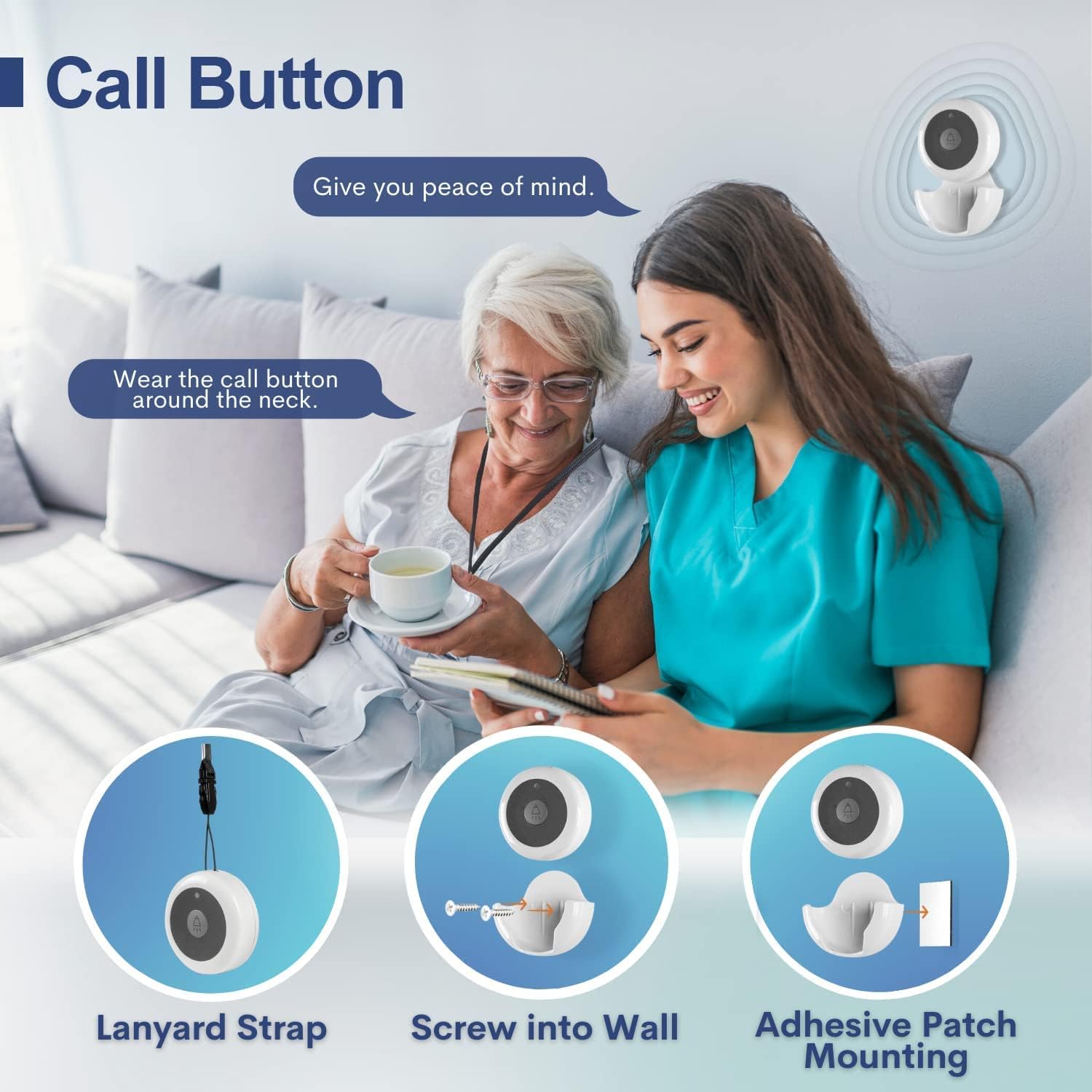 SYNLETT Wireless Calling System, Caregiver Pager for Nurses Station, 10 Waterproof Call Buttons with 1 Monitoring Unit for Emergency