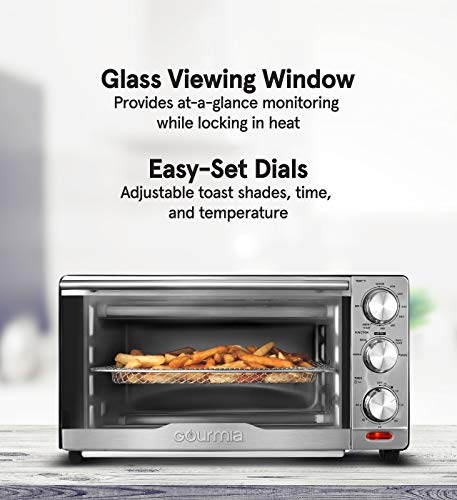 Gourmia Toaster Oven Air Fryer Combo 17 cooking presets 1700W french door digital air fryer oven 24L capacity accessories, convection rack