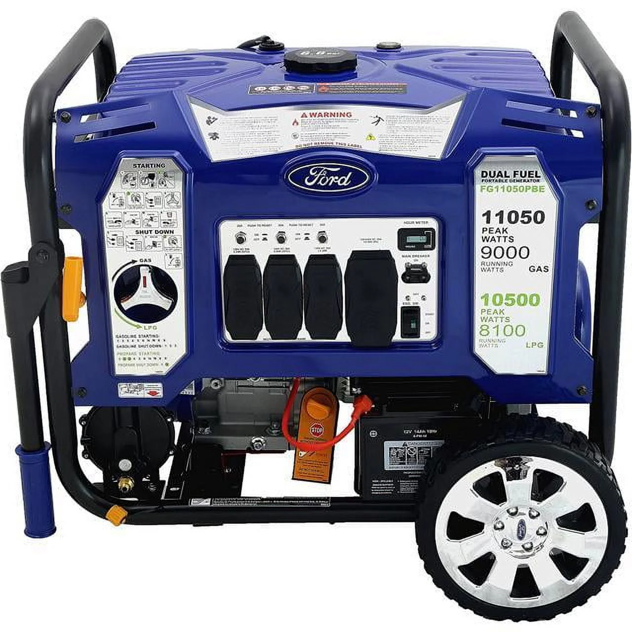 Ford, 11050W Dual Fuel Portable Switch & Go Technology and Electric Start FG11050PBE-A Generator, Blue