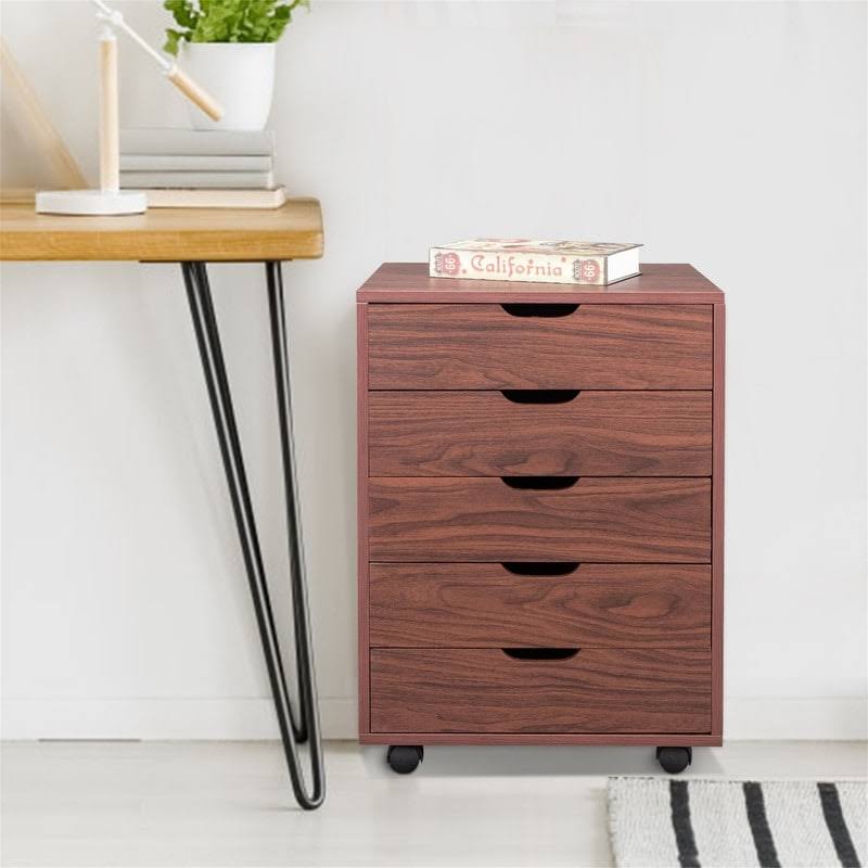 Five Drawers MDF with PVC Wooden File Cabinet Brown