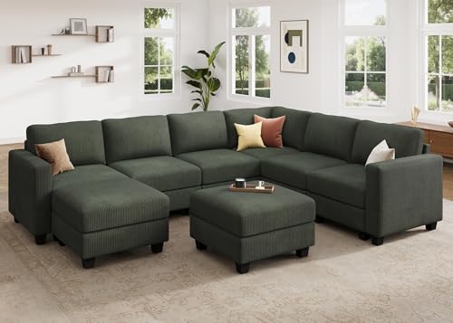 HONBAY Corduroy Modular Sectional Couch with Storage L-Shaped Sectional Couches for Living Room 6 Seater Modular Sofa, Dark Gray
