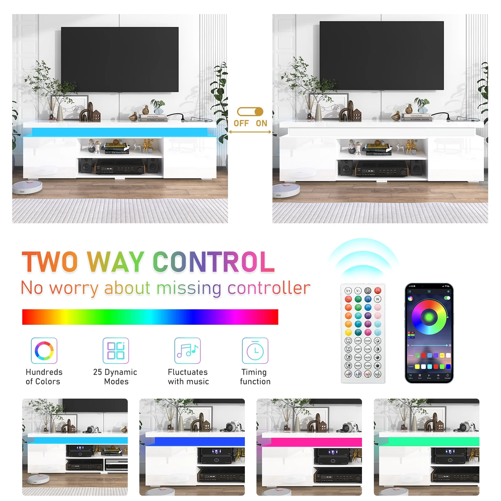 LED TV Stand for up to 85" TVs with Power Outlet