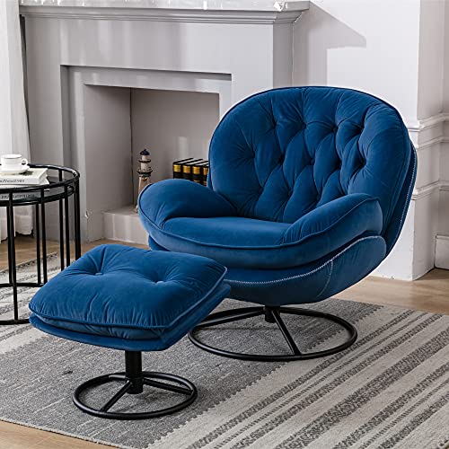 Baysitone Velvet Swivel Accent Chair with Ottoman Set, Modern Lounge Chair with Footrest, Comfy Armchair with 360 Degree Swiveling for Living Room