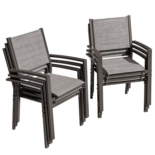 Flamaker Patio Chairs Textilene Outdoor Chairs Set of 6 Stackable Dining Chair for Backyard, Deck, Poolside (Grey)