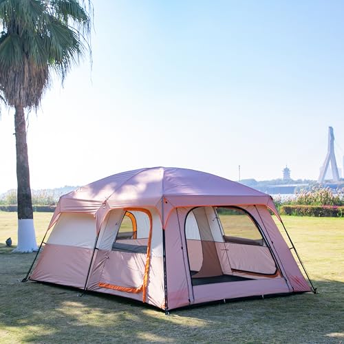 KTT Extra Large Tent 10-12-14 Person(Style-B),Family Cabin Tents,2 Rooms,3 Doors and 3 Windows with Mesh,Straight Wall,Waterproof,Double Layer