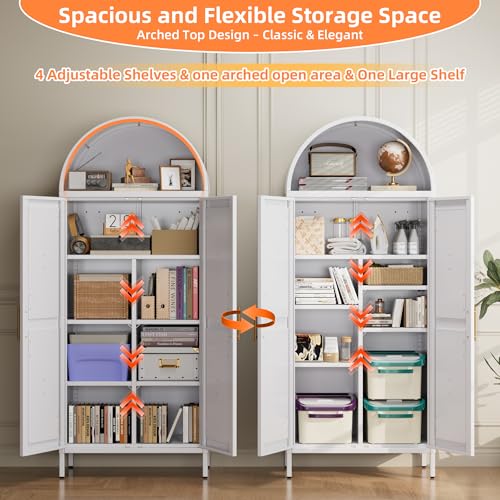 Tall Kitchen Pantry Cabinet, Metal Display Storage Cabinets with 4 Doors/2 Drawers for Kitchen Home Office Living Room, Assembly Required