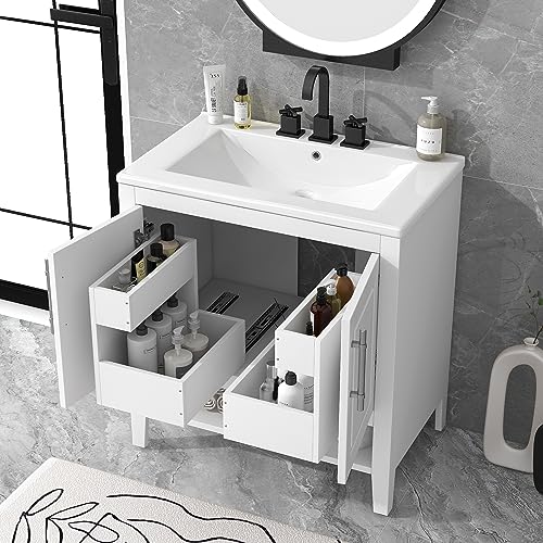 P PURLOVE 30" Bathroom Vanity with Sink,Modern Bathroom Combo Set,Bathroom Vanity Cabinet 30 inch with Door and Drawers