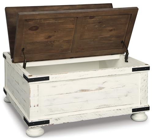 Signature Design by Ashley Valebeck Farmhouse Lift Top Coffee Table with Storage, Distressed Brown & Black Finish