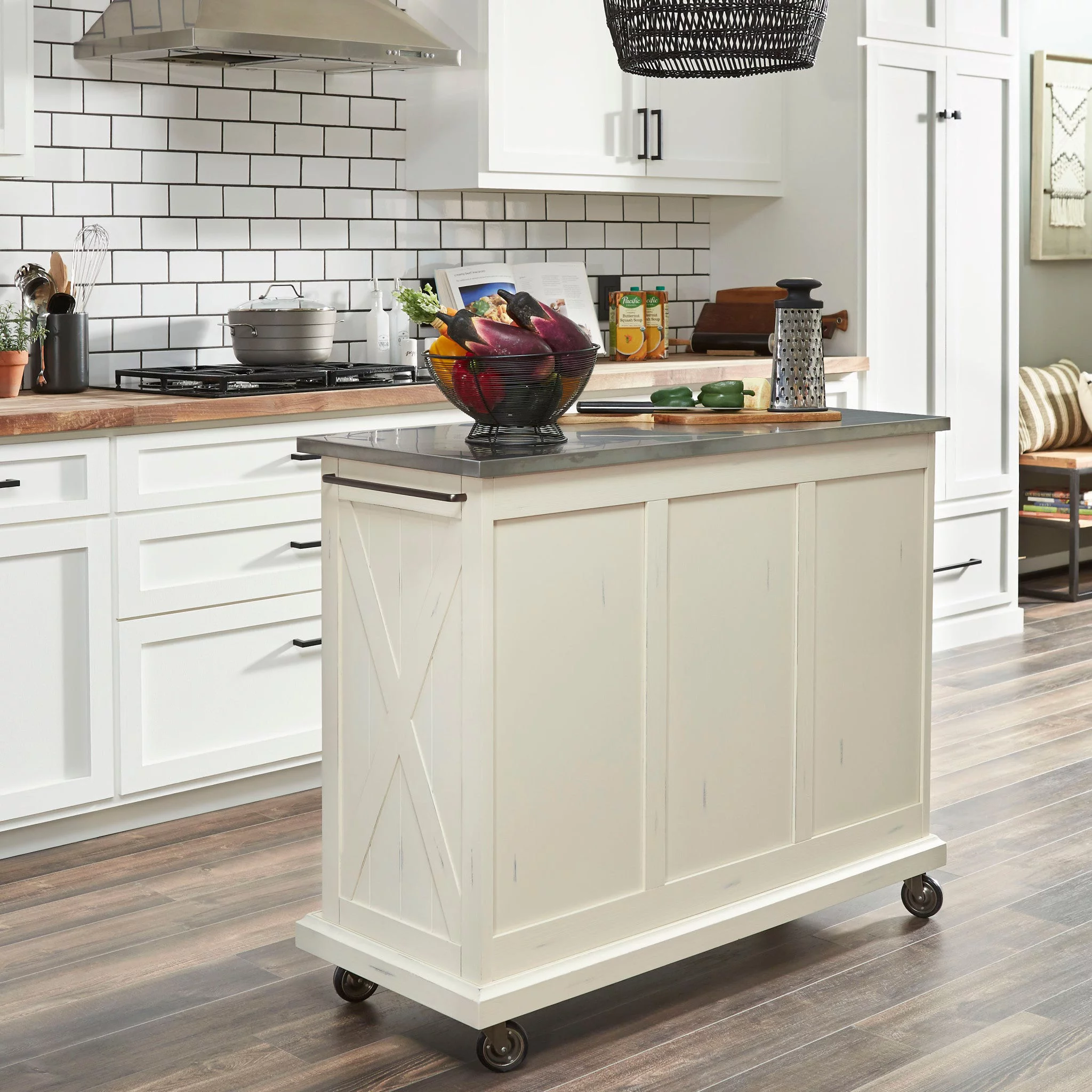 Homestyles Seaside Lodge White Wood Kitchen Cart