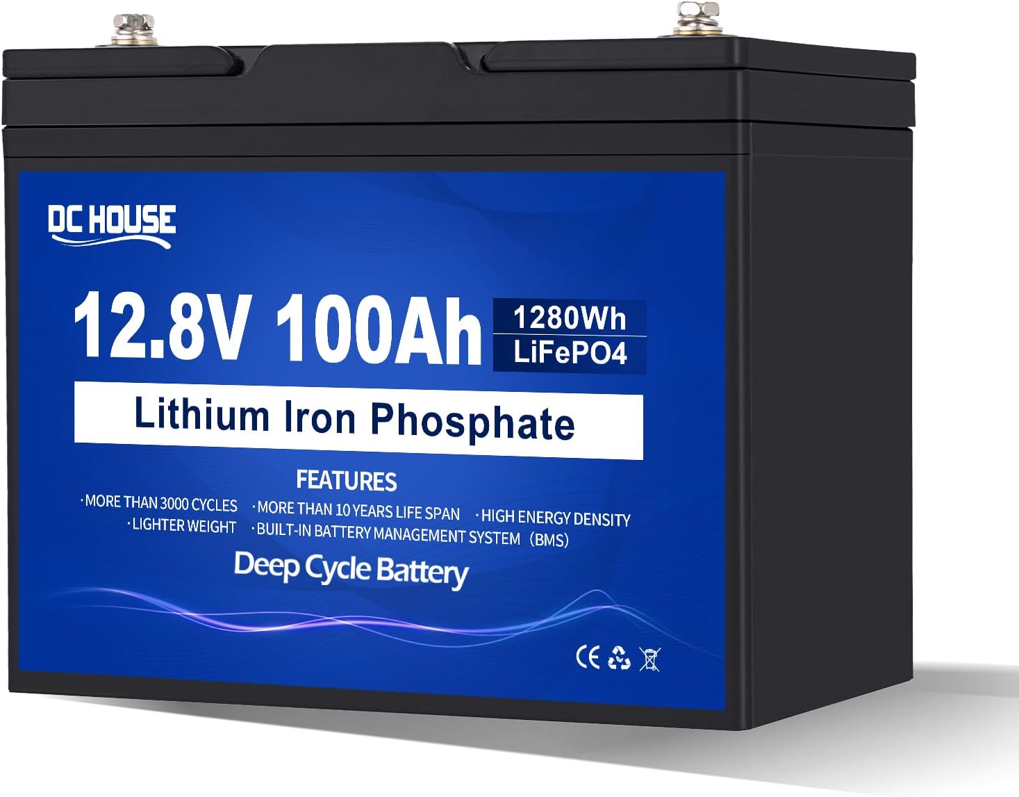 DC HOUSE 12V 100AH LiFePO4 Lithium Battery, Group 31 100AH Marine Battery with 100A BMS, Up to 15000 Deep Cycles Battery for RV, Solar