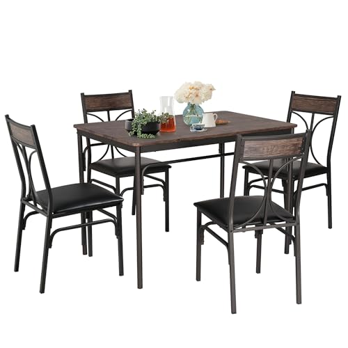 VECELO Kitchen Dining Room Table Set with 2 Chairs for Small Space, Apartment,Metal Steel Frame
