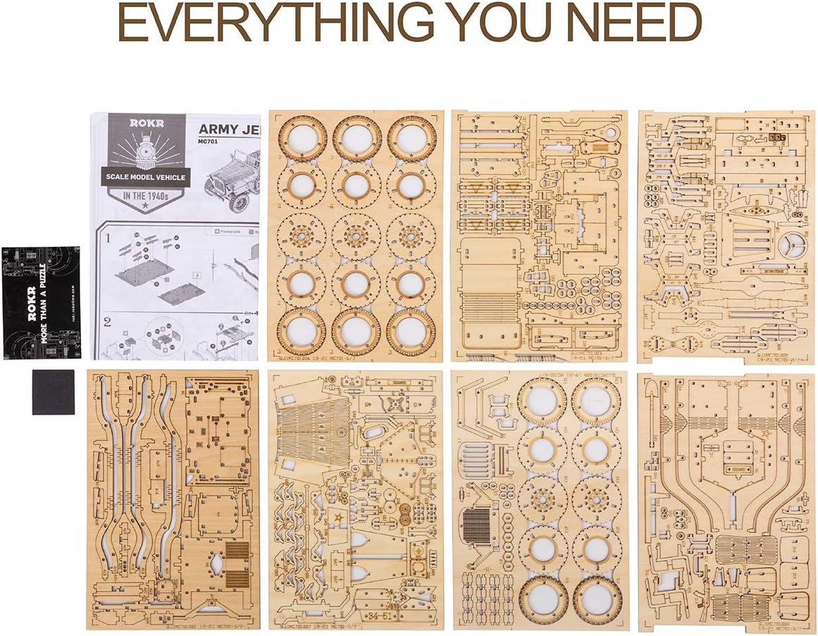 ROKR 3D Wooden Puzzle for Adults-Mechanical Car Model Kits-Brain Teaser Puzzles-Vehicle Building Kits-Unique Gift for Kids on Birthday/Christmas