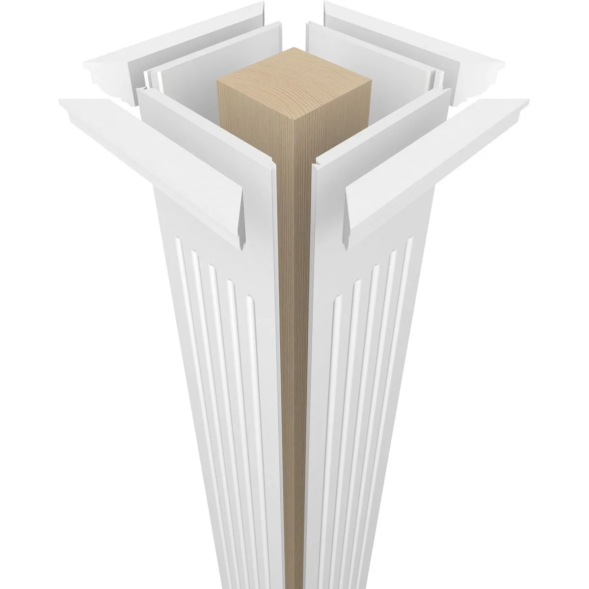 Ekena Millwork 8"W x 8'H Premium Square Non-Tapered Fluted PVC Endura-Craft Column Wrap Kit, Tuscan Capital & Base