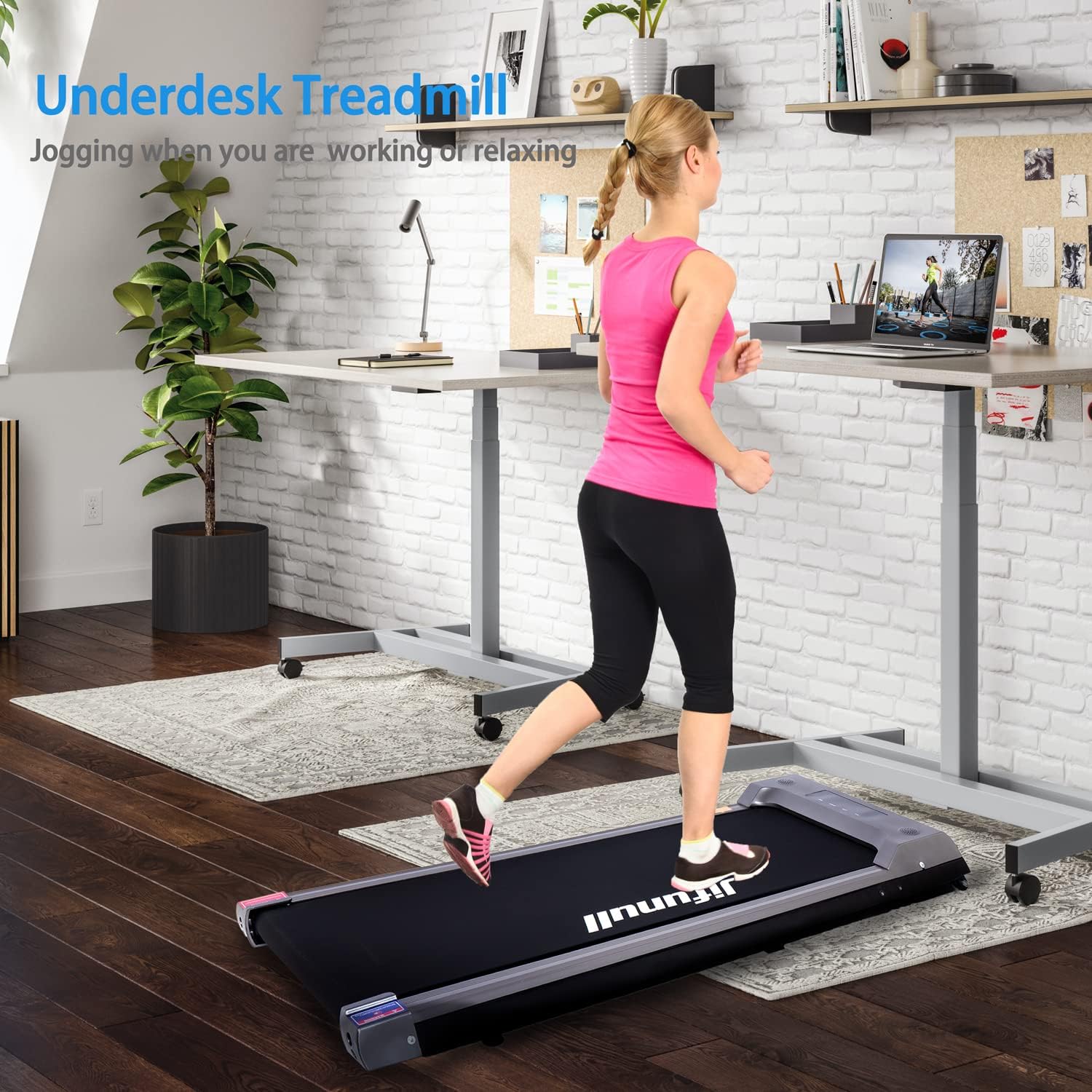 Jifunull 2-in-1 Under Desk Treadmill, Electric Foldable Treadmill Adjustable Speed, Compact Folding Walking Treadmill with LED Display