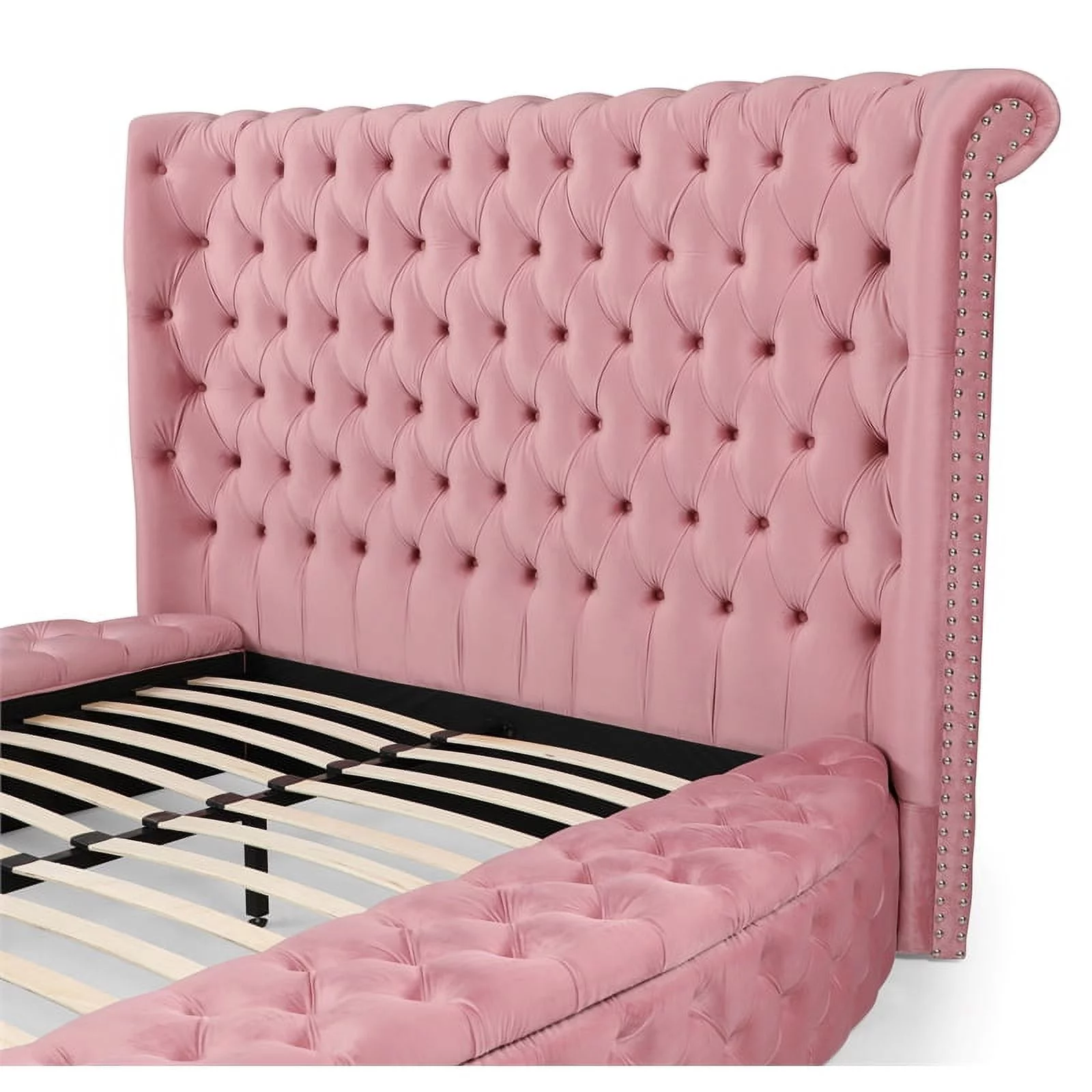 Better Home Products Elizabeth 91 x 101" Velvet Upholstered Queen Bed in Pink