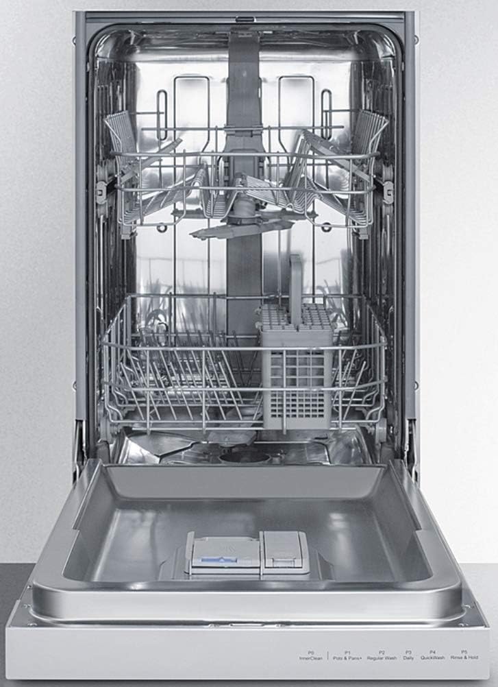 Summit DW18SS4 18 Built In Dishwasher with 8 Place Settings Energy Star Digital Touch Controls Stainless Steel Interior Adjustable Smart Fold Shelf