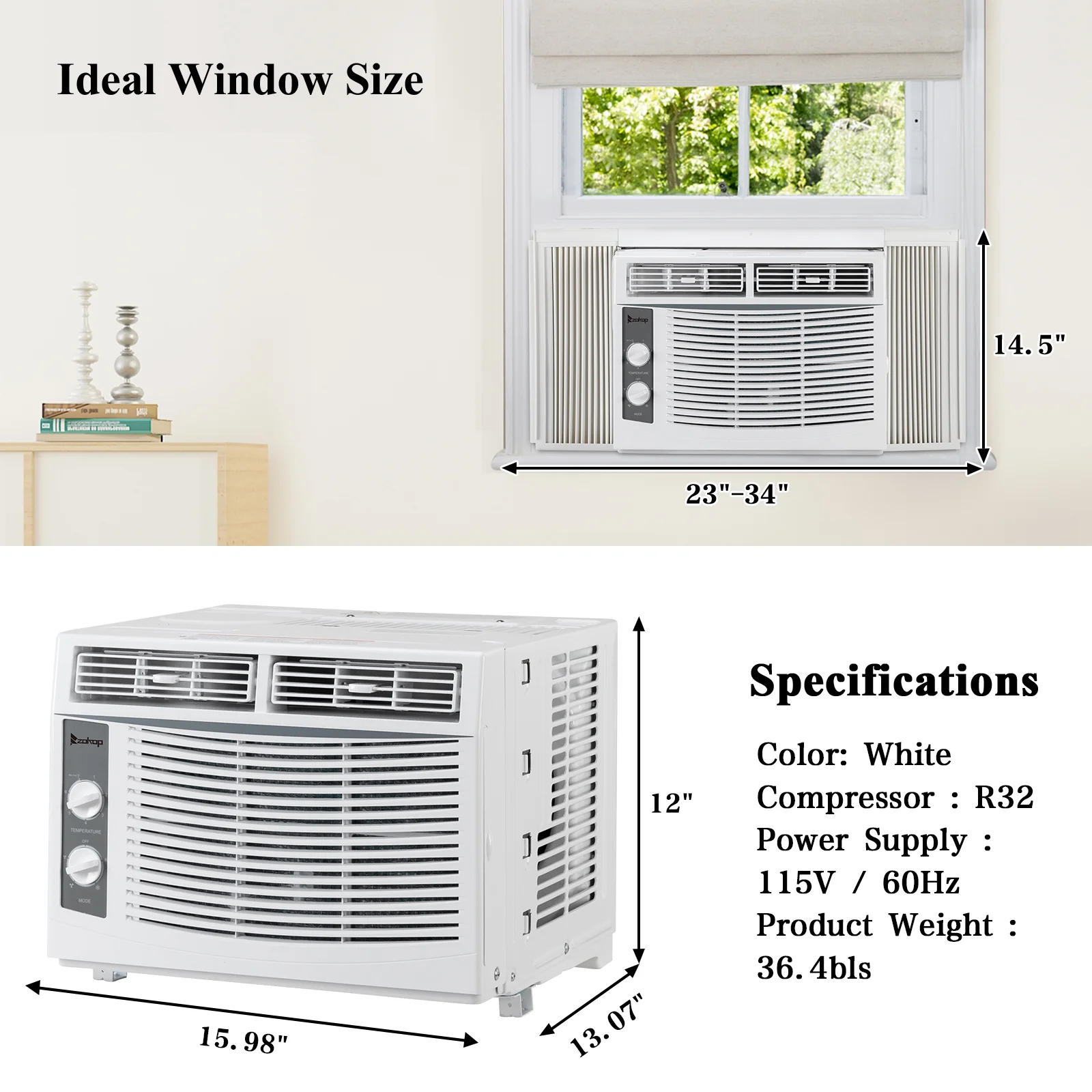Zimtown 5000 BTU 115V Window-Mounted Compact Air Conditioner , White