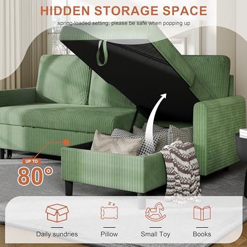 Vongrasig Convertible Sleeper Sofa, Pull Out Couch with Storage, 77" L-Shaped Sofa Bed with Storage Chaise Corduroy Fabric for Living Room, Apartment