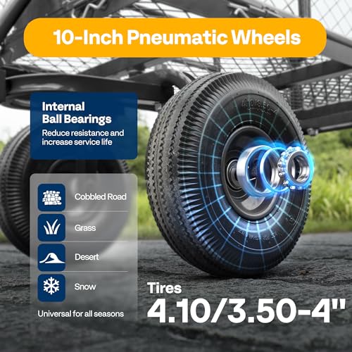 VIVOHOME Heavy Duty 880 Lbs Capacity Mesh Steel Garden Cart Folding Utility Wagon with Removable Sides and 4.10/3.50-4" Wheels 10 inch Tire (Black)