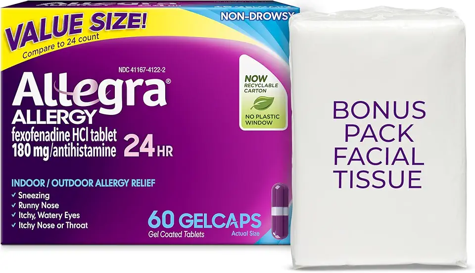 Sponsored Ad - Allegra Adult 24-Hour Allergy Relief Gelcaps with Bonus Tissue Pack, Non-Drowsy Indoor and Outdoor Allergy Medicine