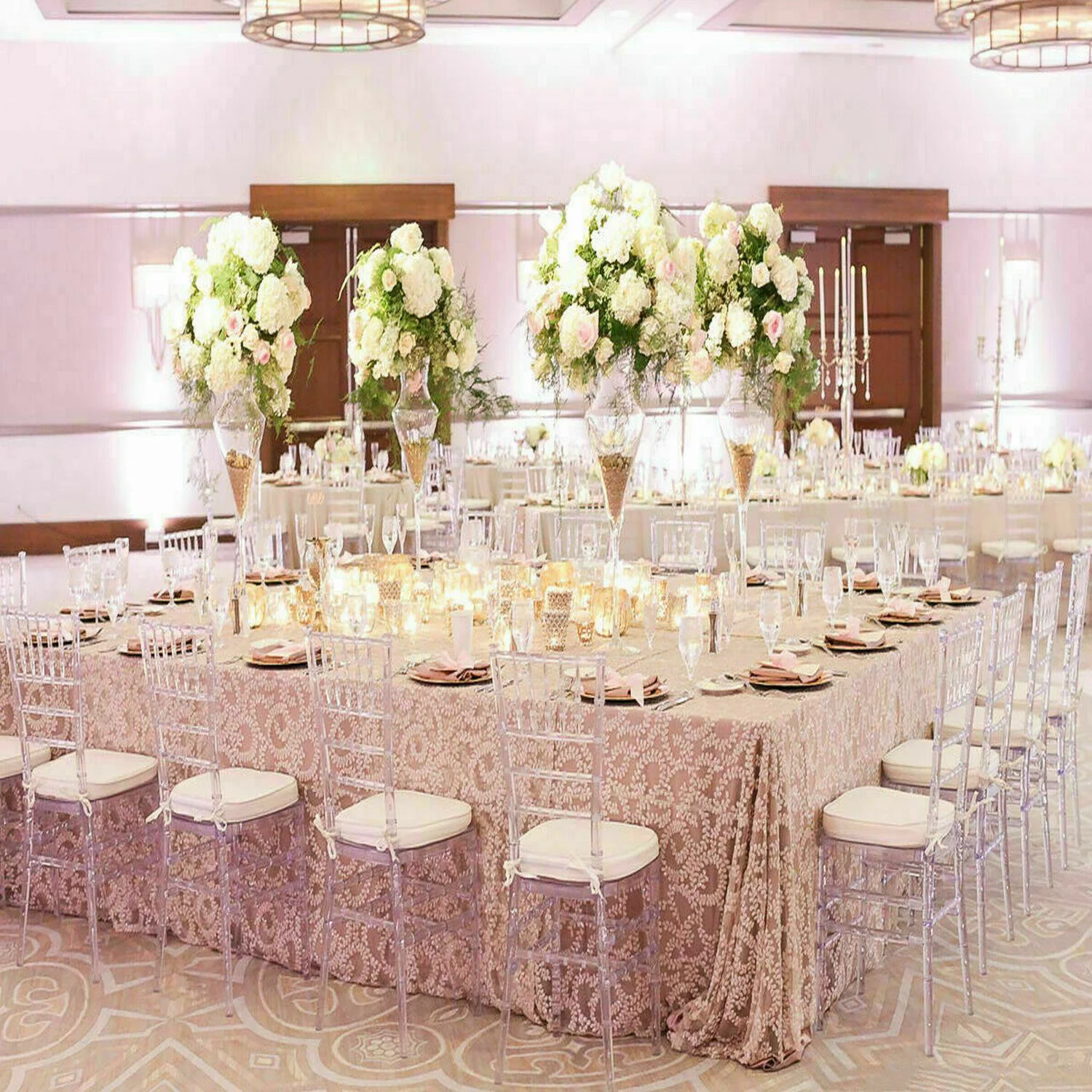 FOH Upgraded 4Pcs Cross Back Stacking In Clear Crystal Chiavari Ghost Chairs, Stackable Transparent Elegant Party Event Wedding Chairs