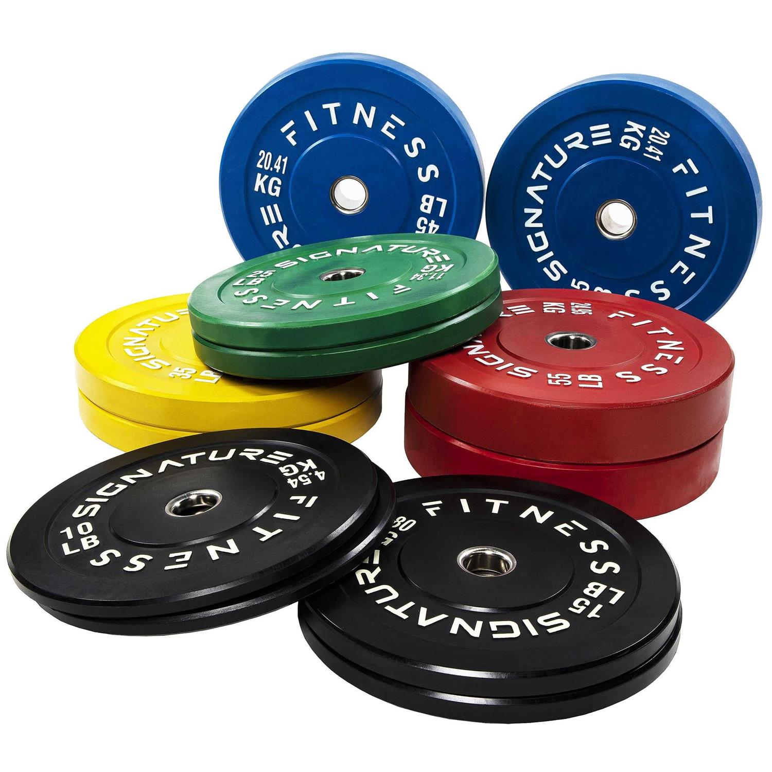 Signature Fitness 2 Olympic Bumper Plate Weight Plates with Steel Hub - Sports Supplies Online Store