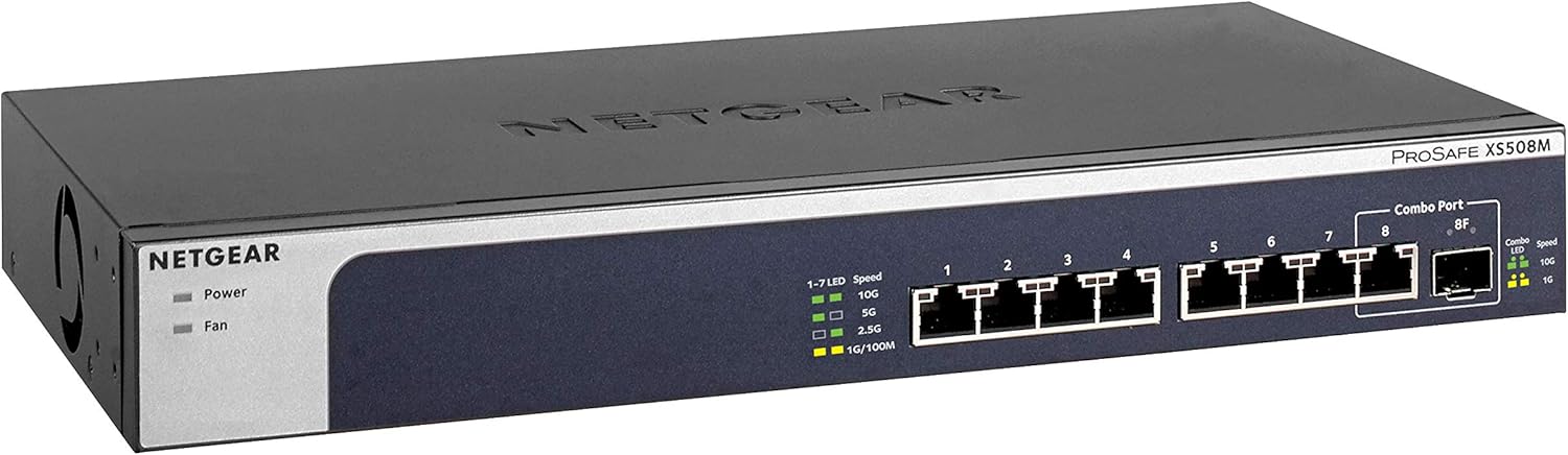 NETGEAR 8-Port 10G Multi-Gigabit Ethernet Unmanaged Switch (XS508M) - with 1 x 10G SFP+, Desktop or Rackmount, and Limited Lifetime Protection