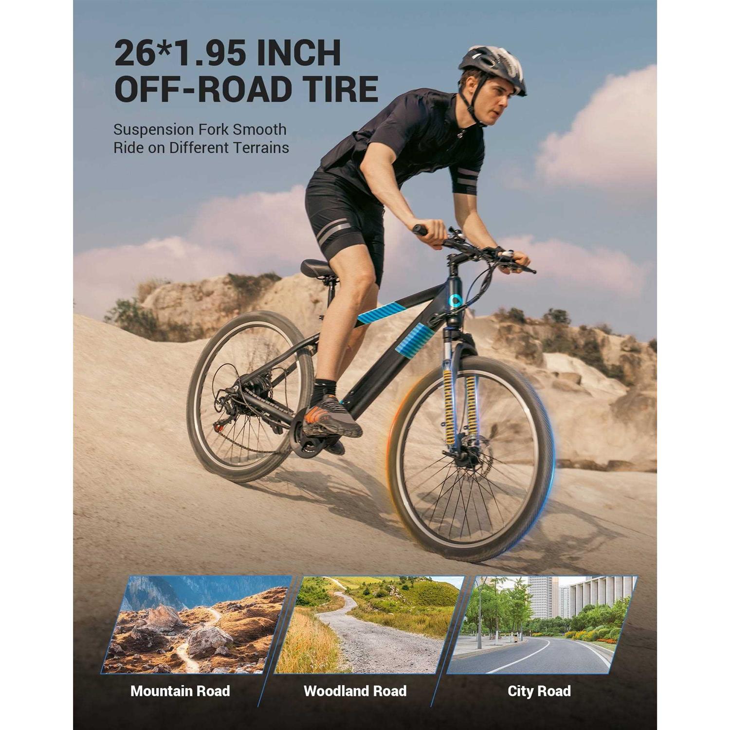 Kistp 350w Electric Bike 26 inch Electric Mountain Bike for Adults 36V Built-in Hidden Removable Battery with Shimano 7 Speed City Commuter Bike